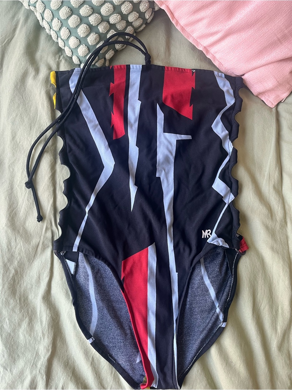60s Black Graphic One-Piece Swimsuit